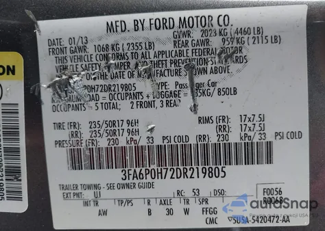 2013 Ford Fusion Se from USA, damaged, VIN 3FA6P0H72DR219805